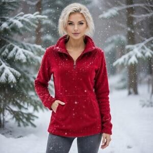 Obermeyer Red Fuzzy Long Sleeve  quarter Zip Small